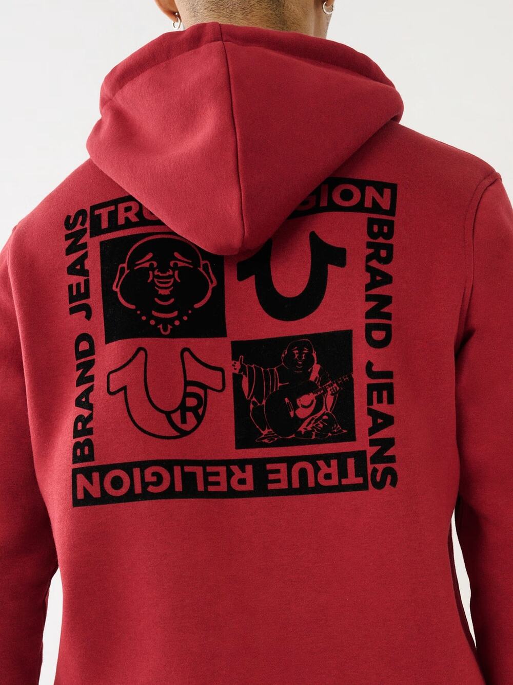 New True Religion Buddha Multi Logo Flock Full Zip Fleece Hoodie Jacket M $119